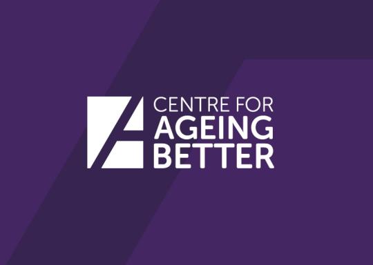 The white centre for ageing better logo, which is a stylised capital a and the words centre for ageing better is placed in white against a purple background.