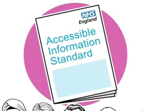 The words Accessible Information Standard are written on an image of a textbook