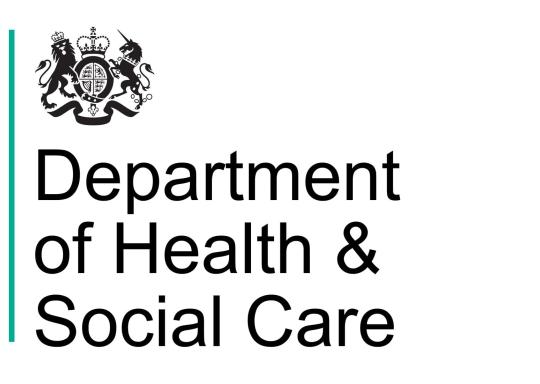 Logo for the Department of Health and Social Care. It says - Department of Health and Social Care in black letters on a white background