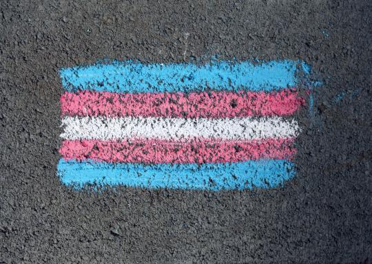 Trans flag painted in chalk on pavement