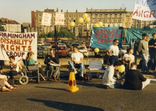 Image of Disabled protesters outside Telethon in 1990